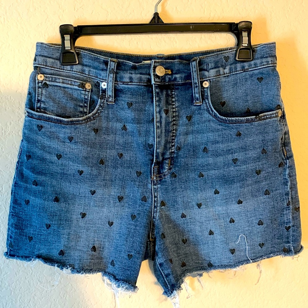 Madewell Heart Embroidered High Rose Shorts